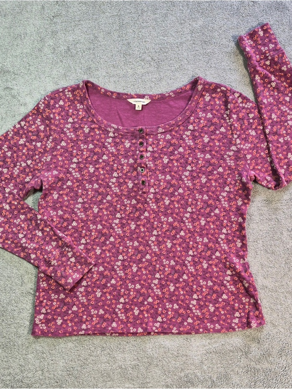Lucky Brand Long Sleeve Henley Top in Purple Floral